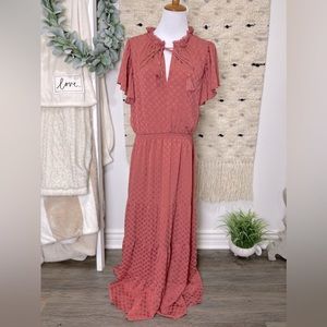 NWT max studio Marsala rust coral polka dot boho maxi dress size L